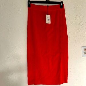 NWT Bright Red Ribbed Knit pencil skirt Large